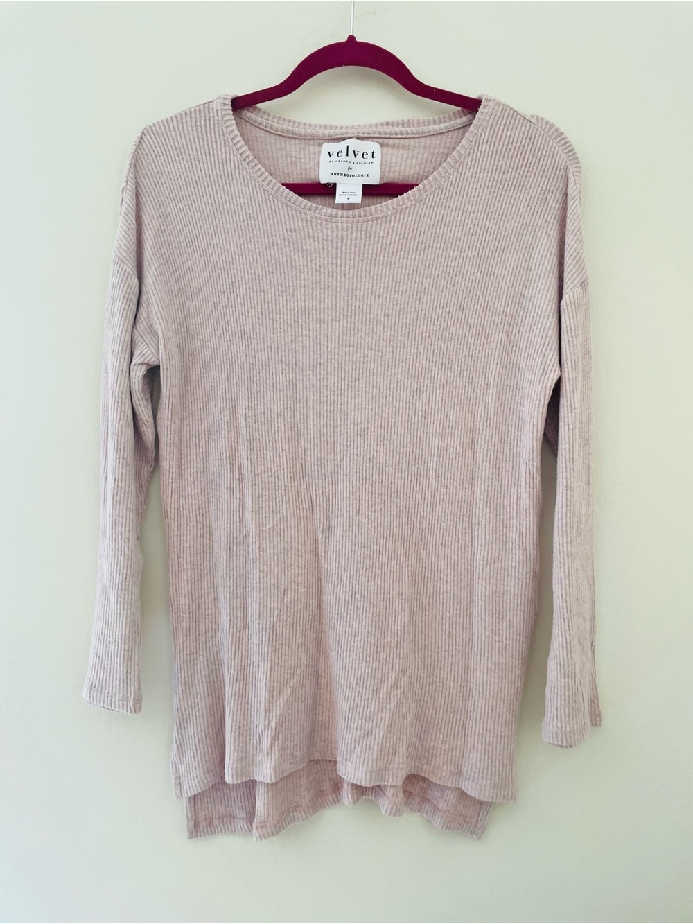 NWOT! Velvet by Graham & Spencer x Anthropologie Pink Cozy Rib Long Sleeve Top M